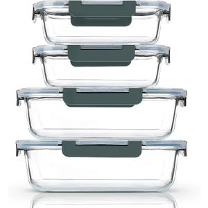M MCIRCO [80 oz & 36 oz Extra Large Glass Food Storage/Baking Containers Set with Lids, 2 Pack 80 oz(10 cup)&2 Pack 36 oz (4.5 cup) Airtight Glass Container,Microwave,Oven,Freezer and Dishwasher (gray)