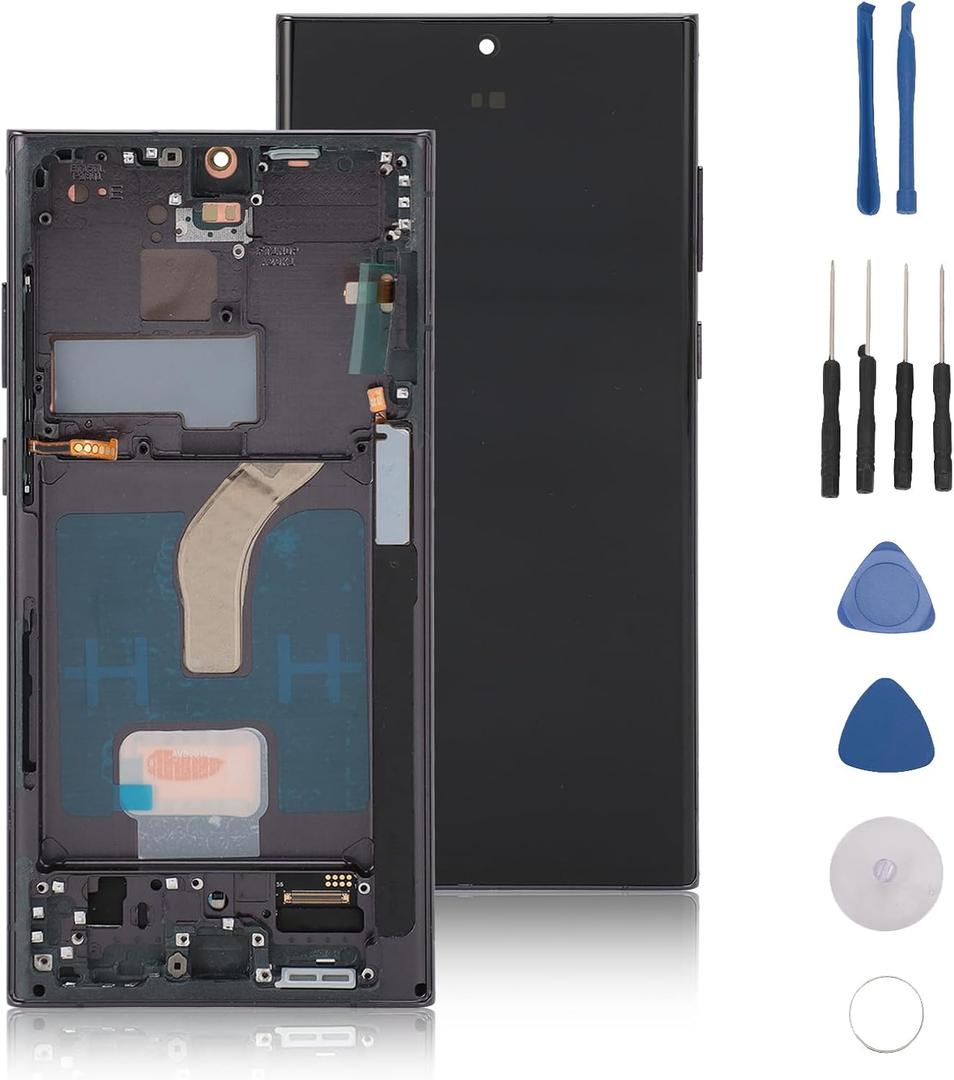 6.8 inch for Galaxy S22 Ultra, LED LCD Display Digitizer Assembly S22ultra 5G LCD Screen Replacement with Black Frame, Tested Before Shipping