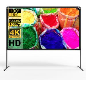 Projector Screen with Stand,100 Inch,Thickened Wrinkle-Free Outdoor Movie Screen and Sturdy Frame for Home Movie Theater