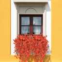 Fake Flowers Artificial Mums for Outdoor, 4 pcs Faux Mums for Outdoor Planters, UV Resistant Fall Porch Decor, Fake Fall Flowers for Yard Patio Lawn Garden, Autumn Floral Decor (Orange Flowers Brown Leaves)