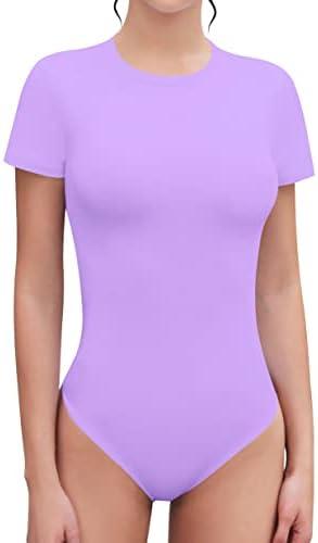 SHEIUGU Women's Crew Neck Short Sleeve Slim Fit T Shirts tops Basic Bodysuit Leotard Clothing M