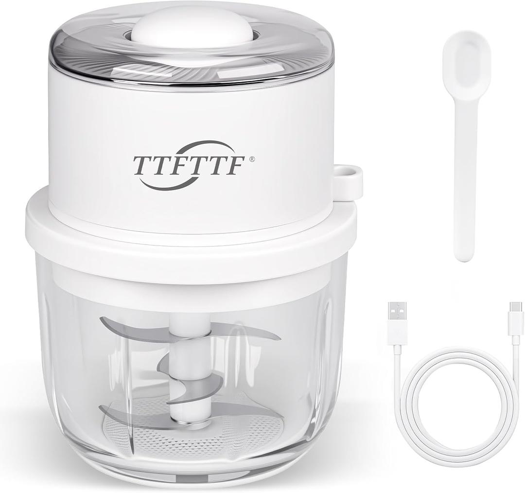 Electric Garlic Chopper, 350ML Glass Bowl Mini Food Processor, Portable Veggie Chopper Onion Garlic Grinder, Wireless Blender for Ginger, Chili, Fruit, Meat, etc