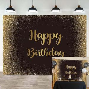 Black Gold Happy Birthday Backdrop Gold Glitter Spots Photography Background Adults Man Boy Birthday Party Table Wall Decoration Photo Shoot Booth Studio Props 7x5FT (7x5FT(width 210cm x Height 150cm))