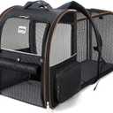 Lekebobor Large Cat Backpack Carrier Expandable Pet Carrier Backpack for Small Dogs Medium Cats Fit Up to 18 Lbs, Dog Backpack Carrier, Foldable Puppy Backpack Carrier for Travel,Black