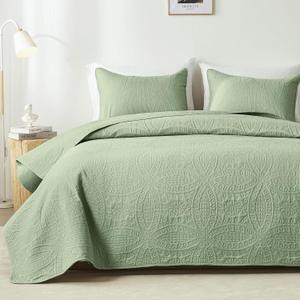 akkialla Quilts Queen Size,Sage Green Ultrasonic Full/Queen Quilt Set,Lightweight Soft Bedspread Coverlet,Modern Style Coin Pattern Bed Cover for All Seasons,3 Piece(1 Quilt,2 Pillow Shams) | Breathable, Cozy