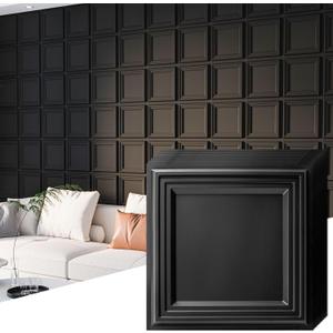 Art3d 33-Pack 3D Wall Panel for Interior Wall Dcor, Diamond Textured PVC Accent Wall Paneling for Living Room Bedroom Office TV Wall Background, 11.8"x11.8" Cover 32.Sq.Ft., Black