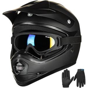 ILM Youth Kids ATV Motocross Helmet Goggles Sports Gloves Dirt Bike Motorcycle Off Road DOT Approved B07 (Youth-S, Matte Black)