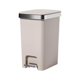 Step Trash Can with Soft-Close Lid 4 Gal, Foot Pedal & Press Open, Plastic Rectangular Garbage Can, Slim Waste Bin with Inner Ring, Bathroom TrashCan with Lid, Small Flip Top Trash Cans (Coffee)
