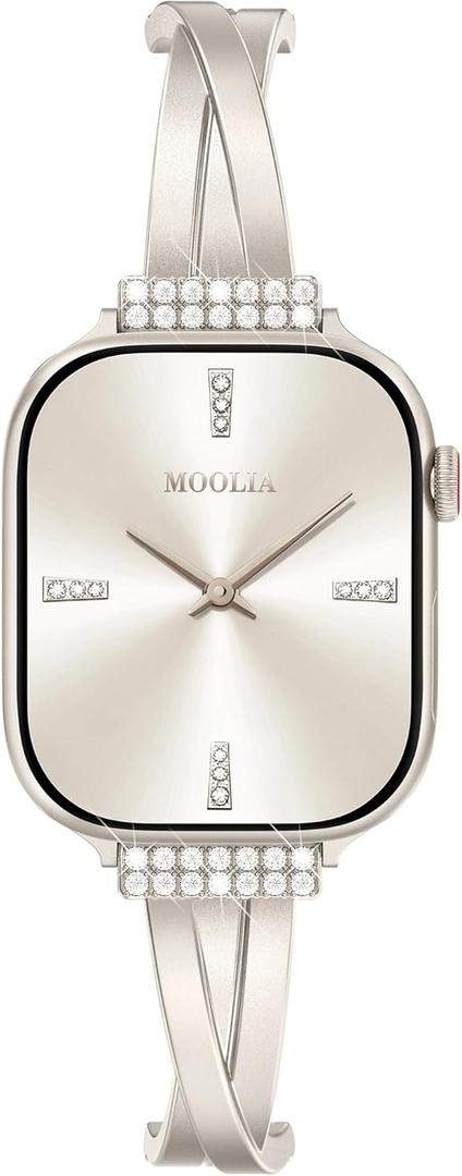 Moolia Bling Metal Bracelet Compatible with Apple Watch Bands 38/40/41/42/44/45/46mm Women, Designer X Shaped Bangle Strap Dressy Jewelry Wristband for iWatch Series 11 10 9 8 7 6 5 4 3 SE Ultra 3/2/1