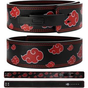 Anime Weight Lifting Lever Belt | 10mm Premium Leather Weightlifting Belt for Powerlifting, Bodybuilding, Deadlift, Squats, Exercise Workout | Heavy Duty Gym Belt Best for Men & Women (Large, Akatsuki)