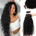 Water Wave I Tip Hair Extensions Human Hair 100 Strands 0.5g/Strands Curly Real Remy Hair Pre Bonded Keratin Stick In Hair Extensions for Women 18 Inch #1B Black Bundles 2-3 Packs for Full Head