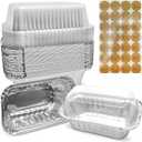 Mini Loaf Pans with Lids 50 Pack Small Aluminum Pans with Lids 6x3.5x2 complete with Baked with Love Stickers for Baking Bread, Fruit Cake, Banana Bread, Meatloaf and Baked Goods