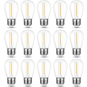 Mlambert LED String Light Bulbs,Shatterproof Outdoor String S14 Replacement Light Bulb,Waterproof 1W LED Edison Bulb Equal to 11W,Warm White,Not Solar, 15 Pcs