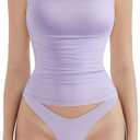 SUUKSESS Women Sexy Mesh Sheer Crop Tank Tops Sleeveless Ruched Going Out Tops (Medium, Purple)
