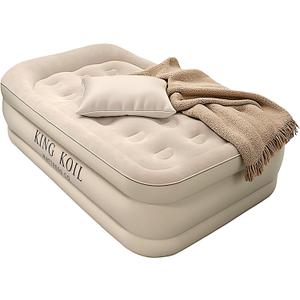 King Koil Luxury Twin Air Mattress with Built-in High Speed Pump for Camping, Home & Guests - 16" Twin Size Double High Airbed Luxury Inflatable Blow Up Mattress Waterproof (Beige)