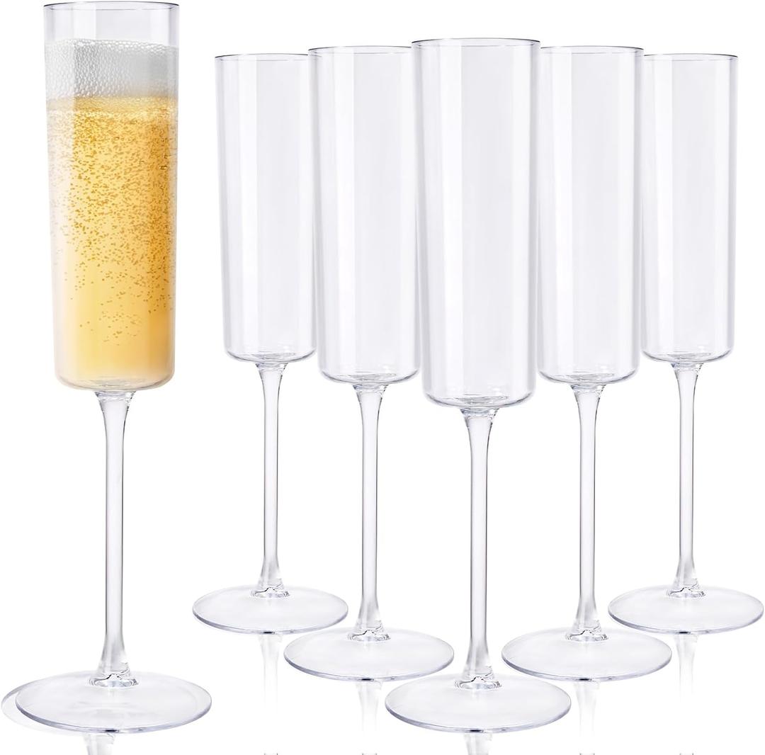 Nervure 24 Pack Plastic Champagne Flutes - 6 Oz Clear Disposable Champagne Flutes - Square Plastic Toasting Glasses for Party Birthday Anniversary Wedding