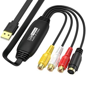 VHS to Digital Converter, USB Video Capture Card, RCA AV to USB Audio Video Transfer Grabber, Convert Analog VHS VCR to Digital Adapter for PC DV Camera DSLR DVD Compatible PC TV, MAC Windows Vista (4Feet)
