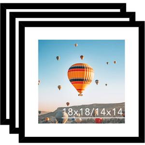 JCJMY 18x18 Picture Frame Set of 3 Black with 14x14 Mat, Display Photo 14x14 with Mat or 18 x 18 Without Mat, Wall Hanging Large 18x18 Poster Frame with Shatter Resistant Plexiglass, 3 Pack, Black