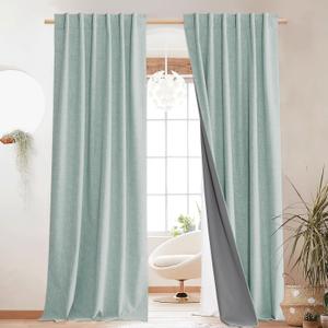 NICETOWN Seafoam Green Living Room Completely Shaded Linen Textured Draperies, 2 Pieces, W52 x L84, Privacy Protection & Noise Reducing Ring Top Drapes, White Lined Insulated Window Treatment Curtains