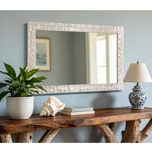 Autdot Rectangular Capiz Shell Framed Bathroom Mirror, 36" x 24" Coastal Wall Mount Mirrors, Natural Seashell Decorative Mirror for Living Room Foyer Entryway Decor, Vertical/Horizontal Hanging