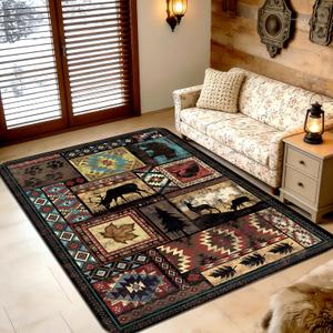 Rustic Cabin Room Rug Vintage Nature and Animals Area Rugs for Bedroom Living Room Dining Decor 5'x7' (Grey)