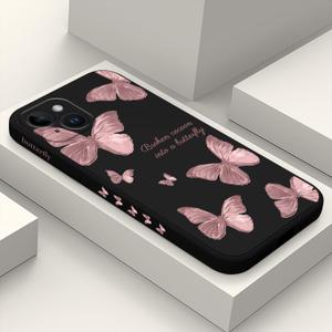 for iPhone 14 Plus Case Astronaut Butterfly Flower Pattern Soft Anti Scratch Microfiber Lining Inside Phone Cover, Anti Fingerprint Slim Fit Silicone Soft 14 Plus Phone Case-Butterfly Black