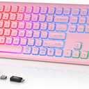 Wireless Keyboard and Mouse Backlit, Quiet Light Up Keys, Tilt Legs, Sleep Mode - Rechargeable USB Cordless Combo for Computer, iMac, PC, Laptop - by SABLUTE (Rose Pink)