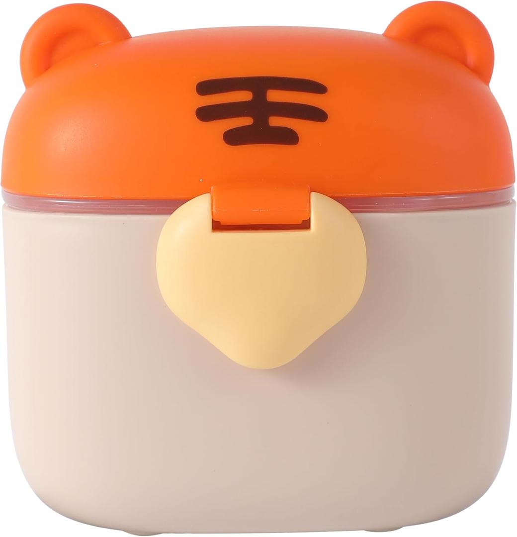 Liname Milk Formula Container - Powdered Milk and Baby Formula Dispenser, Baby-safe BPA-free Travel Food Storage with Strap Handle, Leveling Scraper, Scoop & Compartment - Tiger Design, 230g Capacity