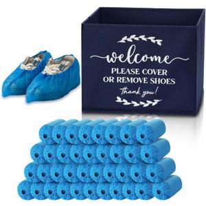 Suzile 200 Pack Disposable Shoe Covers with Dispenser Box Waterproof Disposable Non Slip Shoe Booties Foot Covers with Storage Box for Guests Indoor Open House Supplies(Dark Blue)