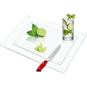 JAMBALAY Tempered Glass Cutting Boards for Kitchen, 12"x16" & 8"x12" Glass Cutting Board Set, Clear Cutting Boards with Non Slip Foot, Heat and Scratch Resistant, Shatterproof