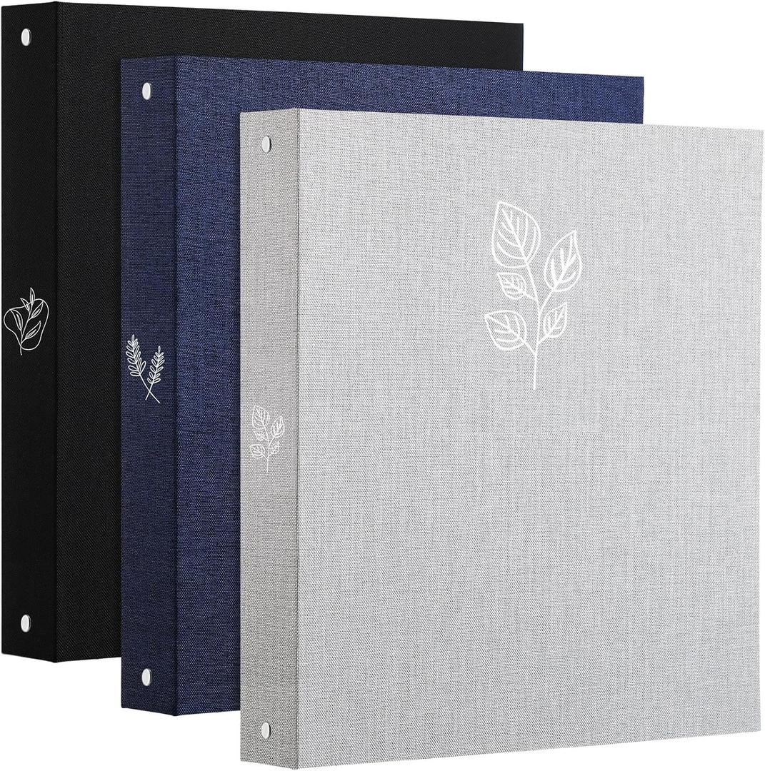 Ctosree 3 Pcs Aesthetic 3 Ring A4 Binder Linen Photocard Binder End of The Year Student Gifts Large Sturdy Hardcover 2 Large Linen Pockets Office and School(Blue, Black, Gray,8.5 x 11, 1",Cute)