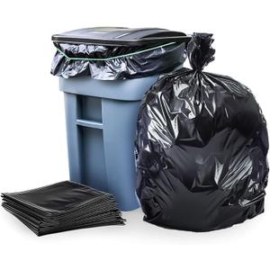 Plasticplace 95-96 Gallon Garbage Can Liners Heavy Duty 1.5 Mil Black Trash Bags Tear-Resistant Outdoor Garbage Bags for Rollaway Bins Large 61" x 68" Industrial-Strength Waste Bags (25 Count)