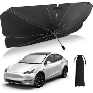 Uireefly Tesla Model Y & 3 Windshield Sun Shade Umbrella, Foldable Sunshade to Keep Cool, Professional Accessories for 2016-2024 Models, Black