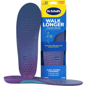 Dr. Scholl's Walk Longer Insoles - Comfortable Plush Foam Cushioning Inserts for Walking, Hiking, and Standing on Feet All-Day with Arch Support - Walk 50% Longer Without Muscle Fatigue, 6-11