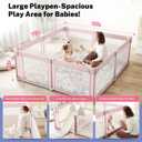 Baby Playpen Portable, Pre-Assembled Play Pen 71x79 Large Foldable Playpen for Babies and Toddlers, Sturdy and Safe Toddler Play Yard Indoor Outdoor with Carry Bag, Pink