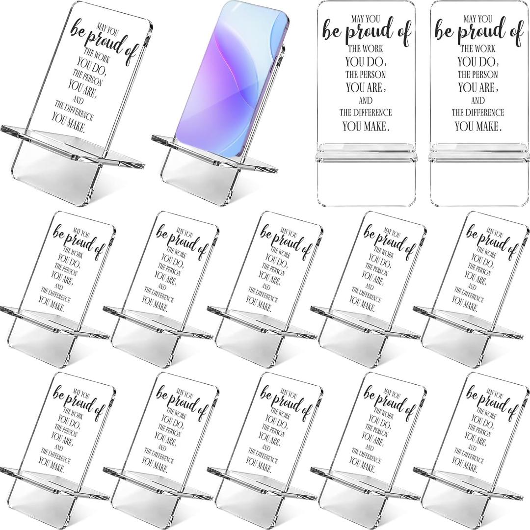 Sliner 10 Pcs Employee Appreciation Gifts Bulk Acrylic Phone Stand for Desk Office Inspirational Thank You Gift for Team Staff Coworkers Volunteer Nurse Teacher Week Colleagues