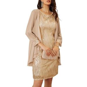 GRACE KARIN Women's Sequin Dress - Wedding Guest & Mother of The Bride Formal Dress - Two Piece Knee Length Small, Champagne Gold