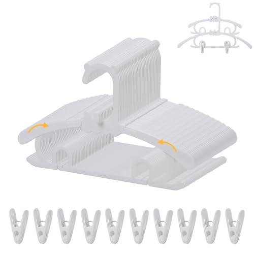 30 Pack Baby Clothes Hangers with 16 Clips, 11-15 inch Adjustable Kid Hanger, Multifunctional Children Hangers for Girl Boy Toddler Kids Child(White)