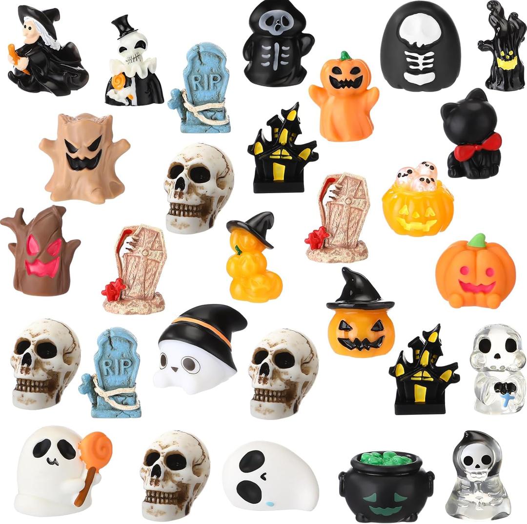Thyle 30 Pcs Miniature Halloween Figurines - Mini Resin Garden Set with Tiny Pumpkin, Ghost Ornaments for Party Favors, Home & Outdoor Garden Accessories