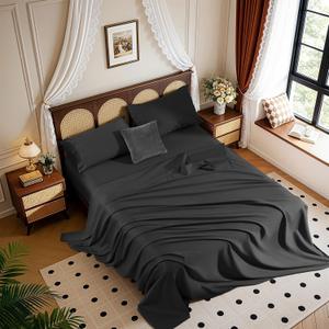 1200 Thread 100% Egyptian Cotton Sheet Sets King Size 4 Pcs Bedding Set, 16" Deep Pocket Soft Bed Sheet for All Season(King, Black)