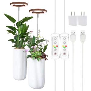 yadoker Plant Grow Light, LED Growing Light Full Spectrum for Indoor Plants,Aluminum Walnut Wood Grain Plant Lights,Height Adjustable, Automatic Timer, 5V Low Safe Voltage,Idea for Large Plant Light (2 Pack)