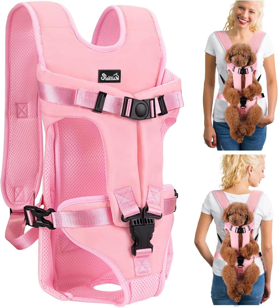 Lukovee Dog Backpack Carrier, Legs Out Easy-fit Dog Front Carrier for Small Medium Dogs, Adjustable Hands Free Dog Chest Carrier for Hiking Cycling (PI,L)