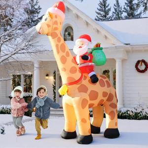 10FT Christmas Inflatables Santa Claus Rides Giraffe, Christmas Blow Ups Outdoor Decoration, Built-in LEDs for Holiday Party Front Garden Lawn Yard Patio Outdoor