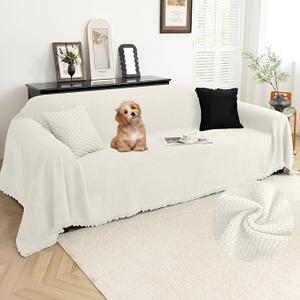 Arfntevss Love Seat Couch Covers Fleece Sectional Sofa Covers with Tassel Soft Plush Sofa Throw Dogs Cats Pets Couch Slipcovers Fuzzy Loveseat Covers for 2 Cushion Couch (91" x 118", Cream)