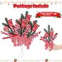 Peppermint Christmas Tree Picks Set of 4, Red and White Candy Cane Ornament Sprays with Bows and Greenery, Christmas Tree Topper Decorations, Peppermint Christmas Decor for Tree, Wreath and Garland