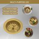 Kitchen Sink Drain Gold Sink Drain Strainer with Fixed Post 3-1/2 Inch Kitchen Drain Assembly with Strainer Basket and Drain Stopper for Standard Kitchen Sink Stainless Steel Brushed Gold
