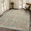 6X9 Area Rugs Machine Washable Rugs for Living Room, Vintage Boho Large Rugs for Bedroom Dining Room, Non Slip Indoor Soft Distressed Lightweight Thin Low Pile Carpet, Turmeric