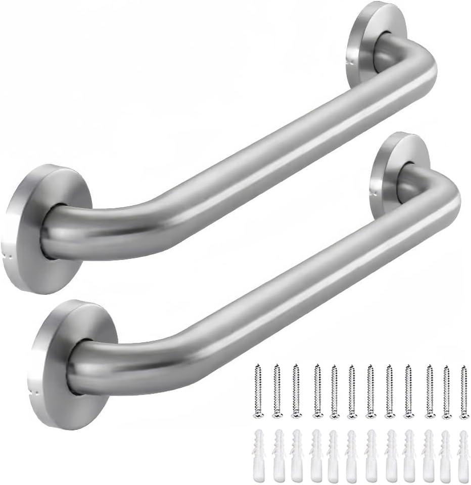 Stainless Steel Bathroom Safety Shower Grab Bar, Anti Slip Bathtubs Grab Bars,Toilet Assist Saft Handle Handrail ADA Compliant 500lbs for Handicap Elderly Senior (Brushed, 18 Inches 2 Pack)