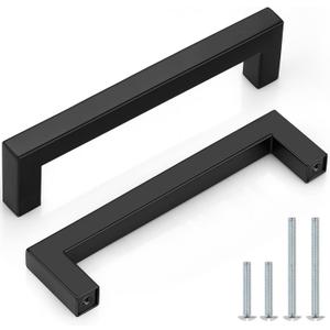 Probrico (5 Pack) Matte Black Square Cabinet Pulls Stainless Steel 5 Inch(128mm) Hole Center Drawer Handles Modern Kitchen Cabinet Hardware