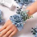 Meldel Dusty Blue Corsage and Boutonniere Set, Rose Boutonniere for Men, Prom Flower Wrist Corsage Bracelets, Homecoming Corsages Wristlet, Men Boutonnieres for Wedding Flowers Accessories Prom Suit